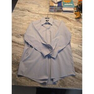 #154 Stafford Men's XL 17 32/33 pinstripe button up shirt blue/white